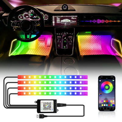 Éclairage d'Ambiance LED RGB 72 Diodes Bluetooth Voiture