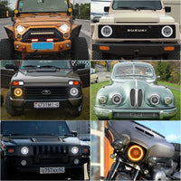 Phare Rond LED 7 Pouces Land Rover Defender Lada Niva Uaz Hunter 4x4 Anneau Halo Feu de Route Unité