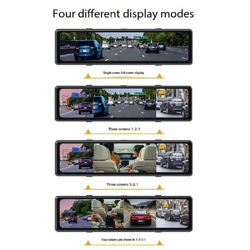 12-Inch Mirror Dashcam 4 Lenses 4K Wiring Kit
