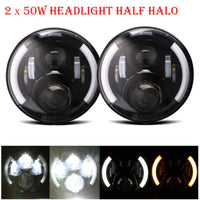 2 Phares LED Ronds 7 Pouces Halo Land Rover Defender Lada Niva Beetle Classique avec Culot H4 et Anneau Ambre