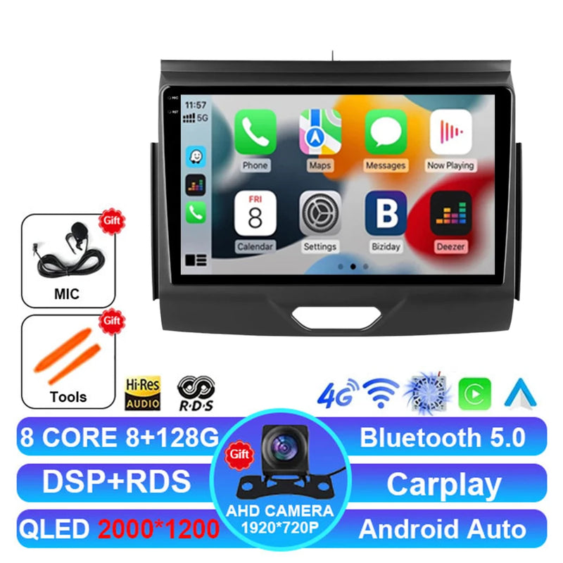Autoradio Android 15 Ford Everest et Ranger 2015-2018 CarPlay Sans Fil GPS 4G