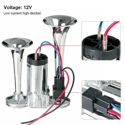 Klaxon Trompette Chromé 12V 600DB Universel Voiture