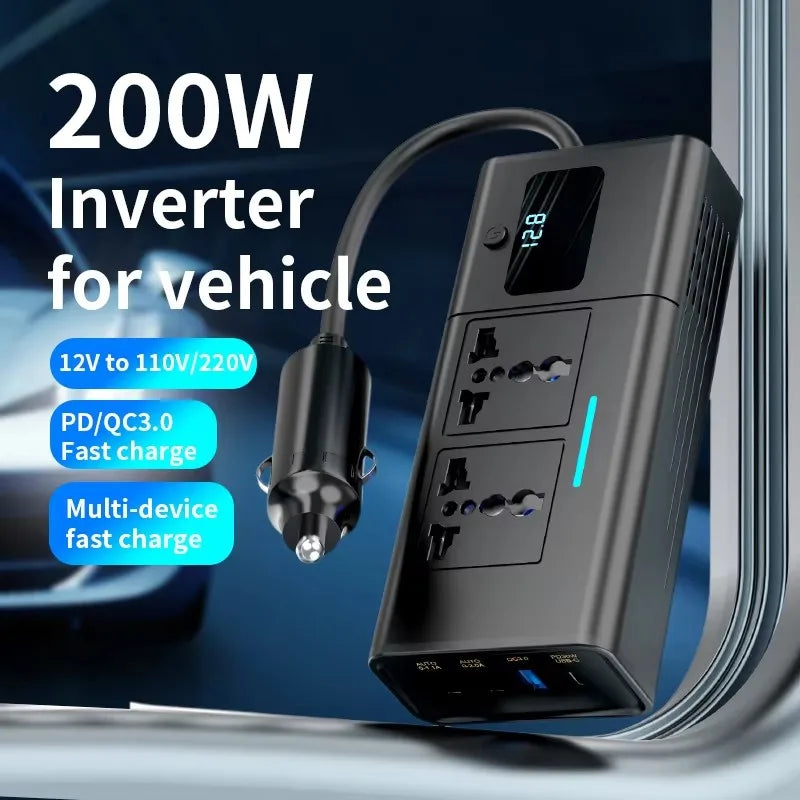 Convertisseur 12V 220V Voiture 200W Allume-Cigare USB et Type-C