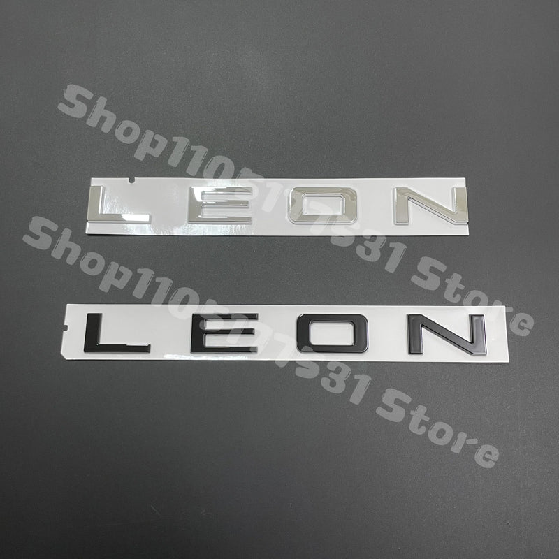Emblème Lettres LEON Seat, ABS Chromé Argent ou Noir Brillant, Adhésif 3D pour Coffre Arrière