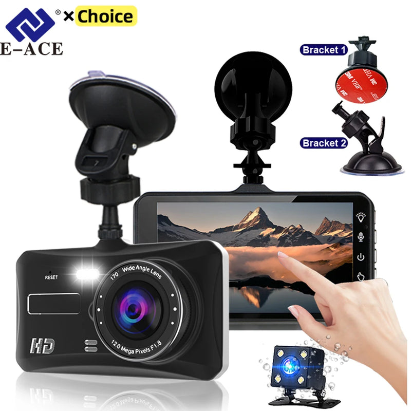 E-ACE 1080P Front and Rear Dashcam 4-Inch Touchscreen