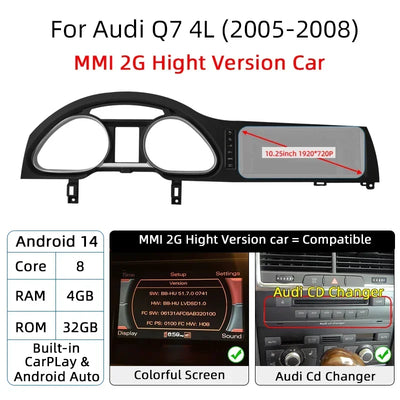 Autoradio Android 14 Audi A6 C6 Q7 2005-2015 CarPlay