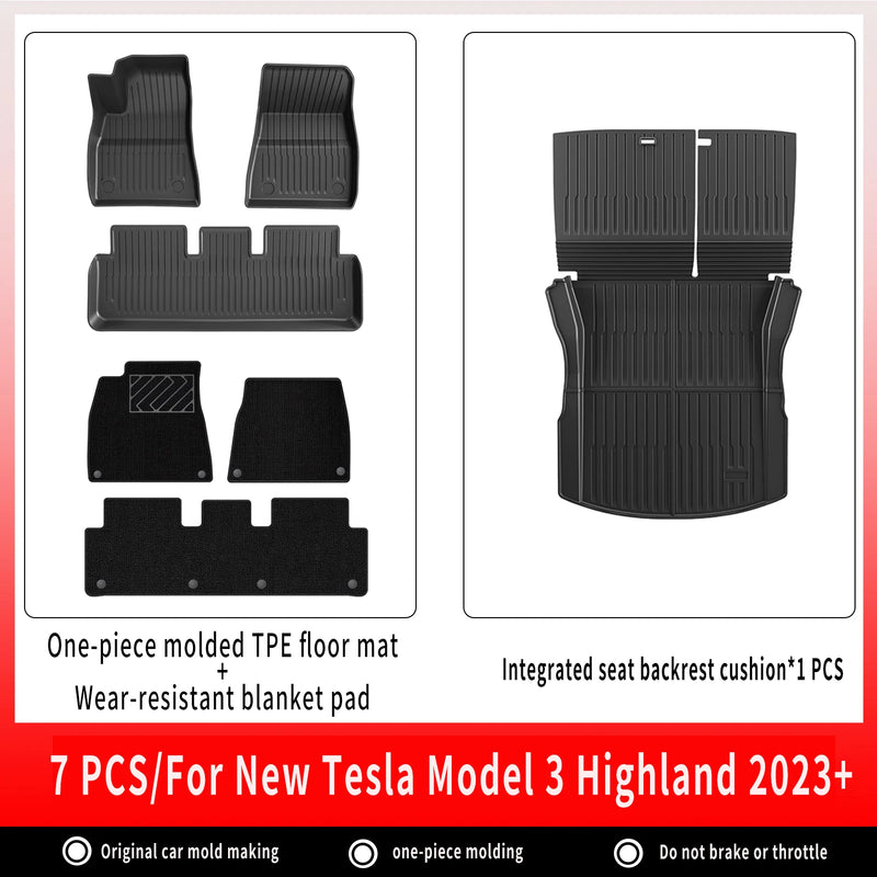 Tapis de Sol Tesla Model 3 Highland 2024-2026 TPE Ensemble 3 à 12 Pièces Simple ou Double Couche