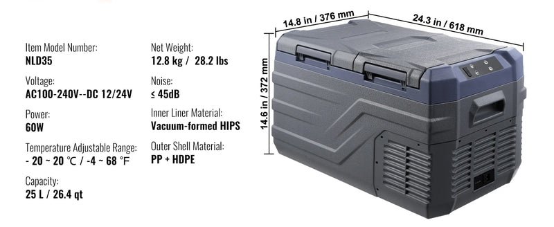 Réfrigérateur de Voiture Double Zone 25 à 40 L Congélateur Portable à Compresseur 12/24 V