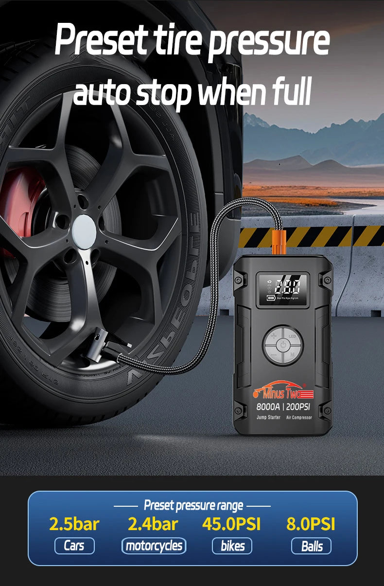 Booster de Batterie Voiture 8000A avec Compresseur 200 PSI