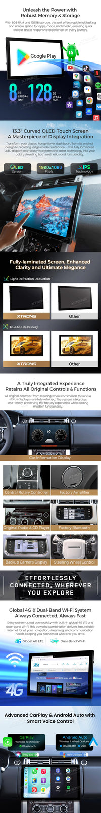 Autoradio XTRONS Android 14 Range Rover L405 et Sport L494 2013-2016 Écran 13,3 Pouces CarPlay Système Bosch