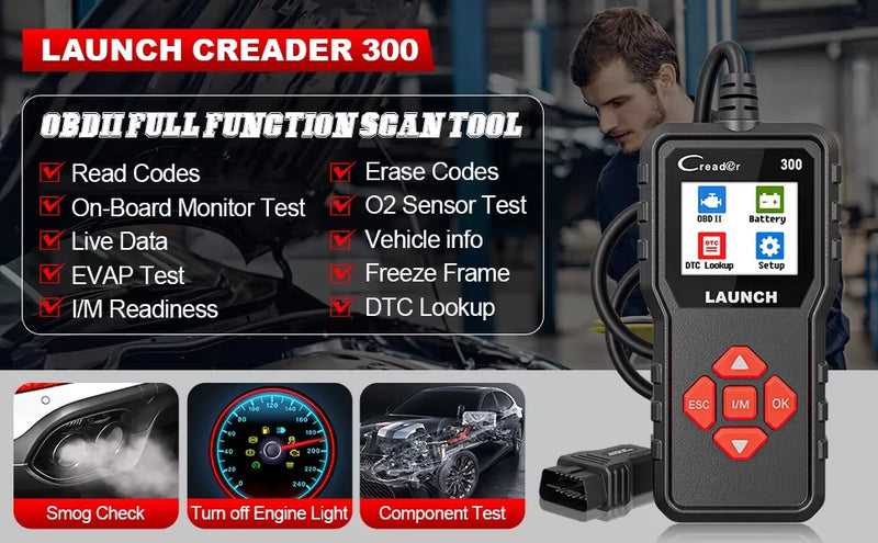 LAUNCH Creader CR300 OBD2 Code Reader with Battery Test