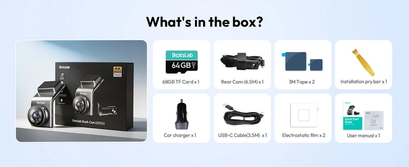 Dashcam Botslab Plus 4K HDR Avant et Arrière avec GPS, Wi-Fi 5 GHz et Capteur SONY STARVIS 2 Vision Nocturne