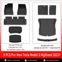 Tapis de Sol Tesla Model 3 Highland 2024-2026 TPE Ensemble 3 à 12 Pièces Simple ou Double Couche