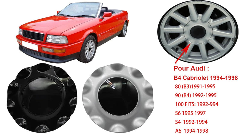 4 wheel hub center caps for Audi 80 90 100 Cabriolet B3 B4 A6 S4 S6, decorative and protective car wheel hub caps
