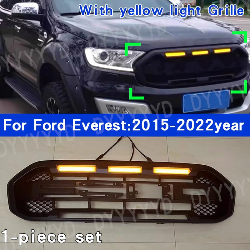 LED-Kühlergrill Ford Everest 2015–2022 Mattschwarz, weiße oder bernsteinfarbene Leuchten