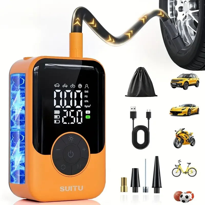 Gonfleur de Pneu Voiture Sans Fil 150 PSI 2 x 1500 mAh Orange