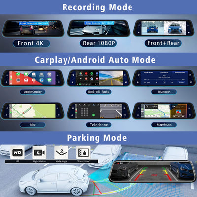 Dashcam 10 Pouces 4K CarPlay Android Auto OLESED