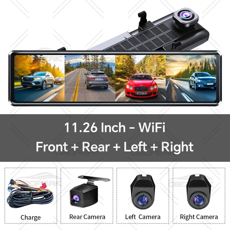 Dashcam Miroir OBDPEAK 11,26 Pouces 4K 4 Canaux