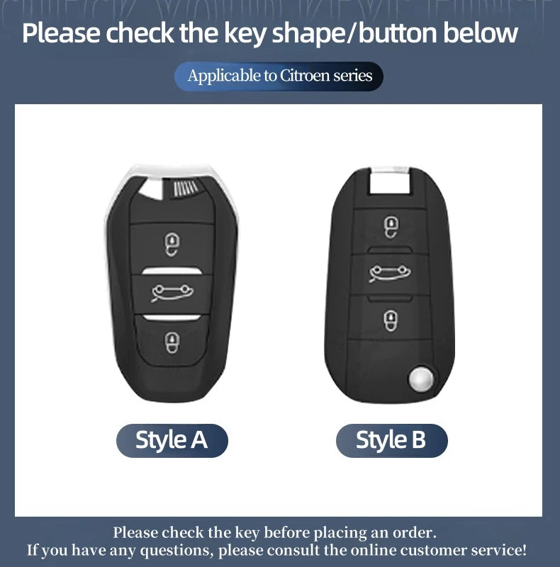 Étui de Protection Clé Citroën C1 C2 C3 C4 C5 C6 VTS Xsara C-Crosser Berlingo Jumpy Alliage de Zinc Noir ou Bleu