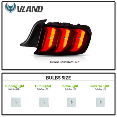 Feux Arrière LED Vland Ford Mustang S550 (2015-2023) 5 Modes