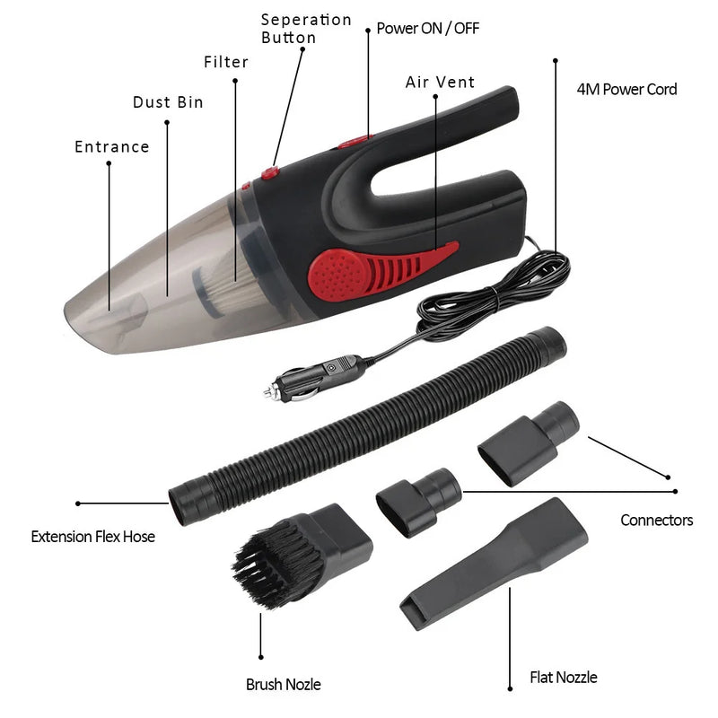 12V Car Vacuum Cleaner Cigarette Lighter 120 W Washable HEPA Filter