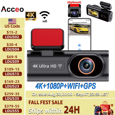 Dashcam ACCEO Mini 4K Wi-Fi GPS Double Objectif