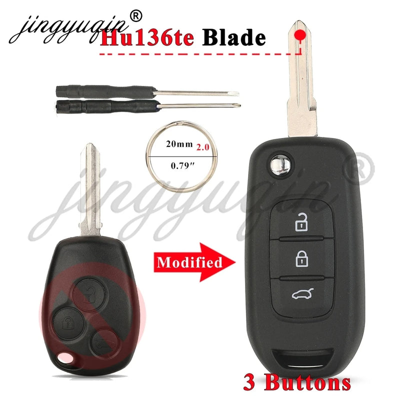 Coque de Clé Renault Pliable Modifiée 2 ou 3 Touches Clio Mégane Duster Kangoo Twingo Sandero Logan Vivaro