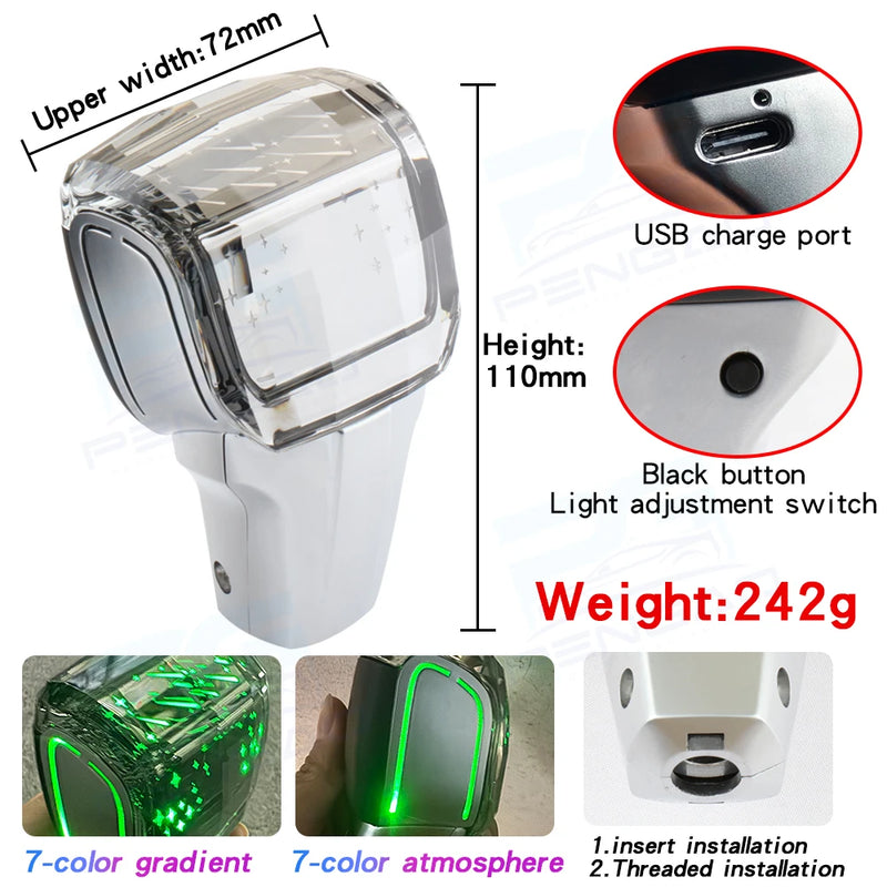 Pommeau de Vitesse Peugeot Cristal LED 7 Couleurs pour Boîte Automatique 206 207 307 308 3008 2008 RCZ
