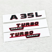 Emblème 3D Mercedes Classe A A35, A45, A45S, A200 à A300, Turbo 4Matic, Noir à Liseré Rouge