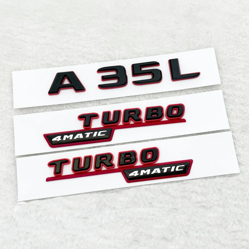 Emblème 3D Mercedes Classe A A35, A45, A45S, A200 à A300, Turbo 4Matic, Noir à Liseré Rouge