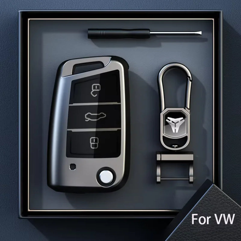 Étui de Protection Clé Pliable Volkswagen Polo Golf 7 Passat Tiguan Beetle Ateca Caddy Gris Titane