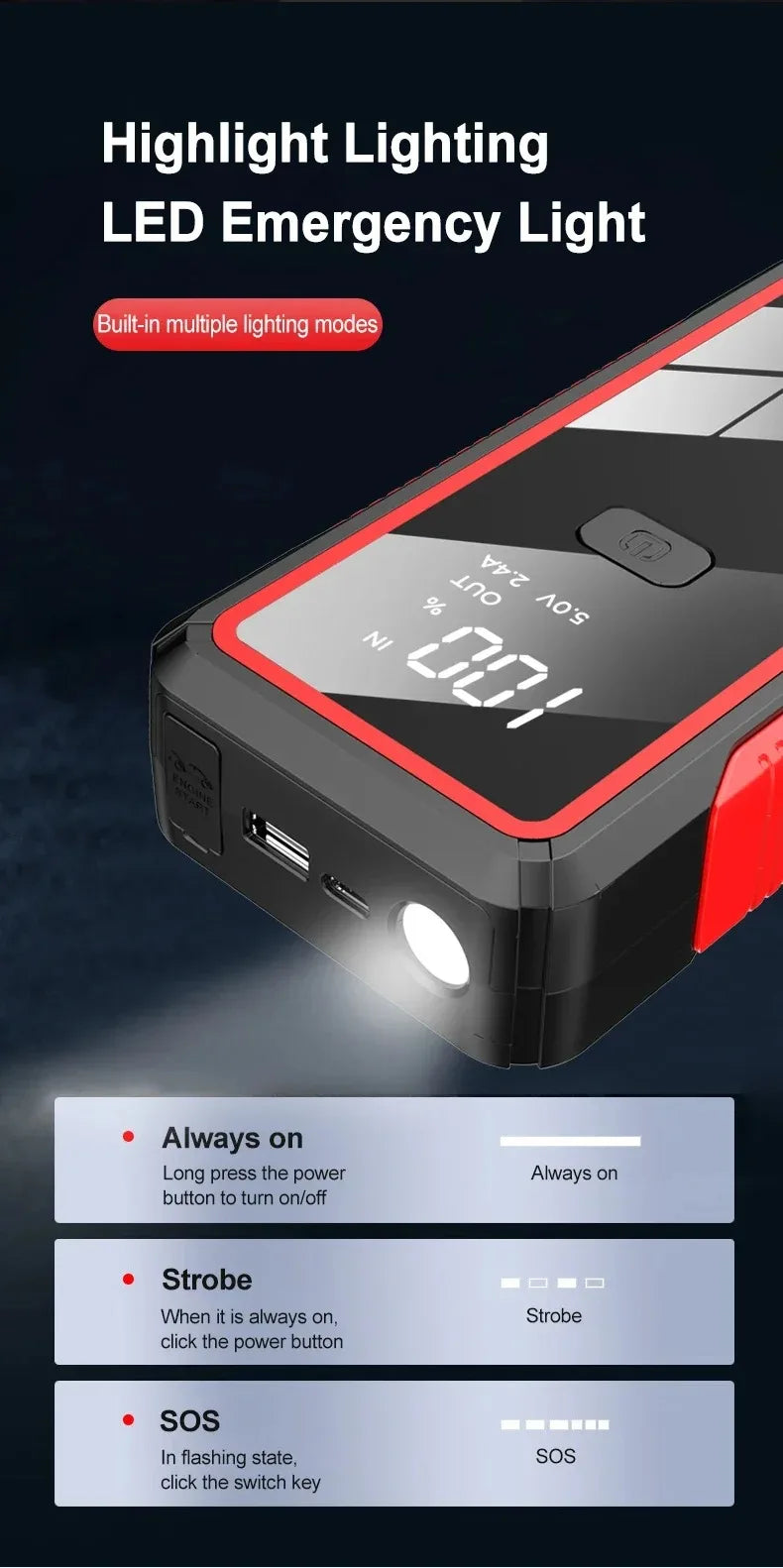 Booster de Batterie Voiture EAFC 600A 2000A Démarreur Portable 12V