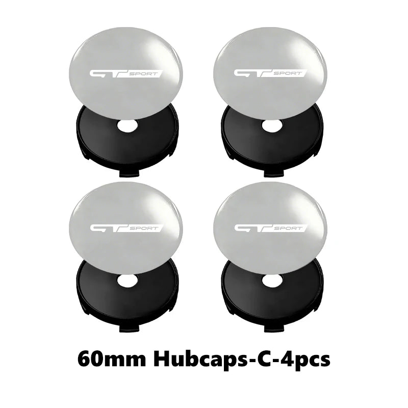 Cache-Moyeux GT Sport 56 ou 60 mm, Lot de 4, Noir ou Argent, pour Renault Clio, Twingo, Zoe, Mégane, Duster