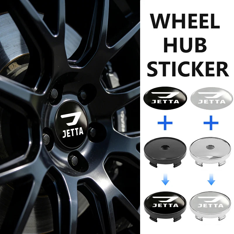 Cache-Moyeux Volkswagen Jetta 56 et 60 mm avec Autocollants Adhésifs, Lot de 4, Noir ou Argent