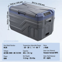 Réfrigérateur de Voiture Double Zone 25 à 40 L Congélateur Portable à Compresseur 12/24 V