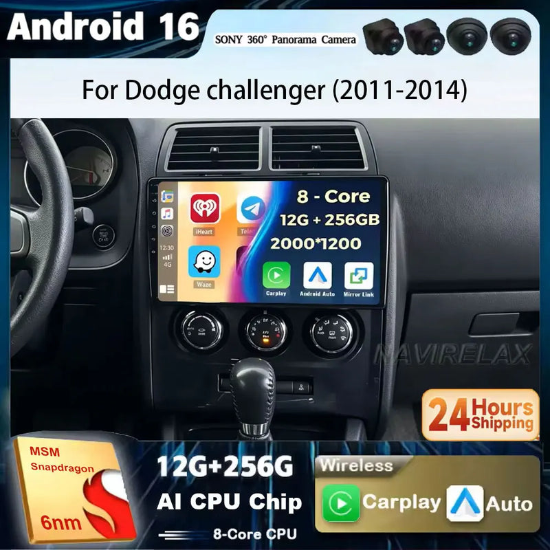 Autoradio Android 16 Dodge Challenger 2011-2014 Écran QLED CarPlay GPS Caméra DVR
