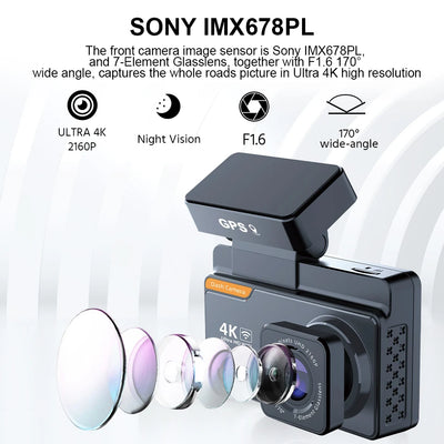 Dashcam E-ACE B46P 4K Double Objectif GPS WiFi