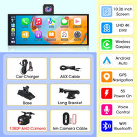 Dashcam 4K CarPlay Écran Rotatif 10,26 Pouces