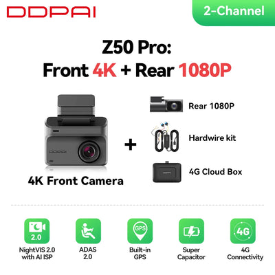 Dashcam DDPAI Z50 Pro 4K GPS ADAS Vision Nocturne