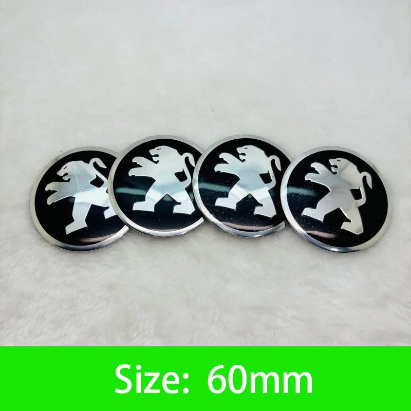 Autocollants Emblème de Moyeu Peugeot Lion 56 60 65 mm Lot de 4
