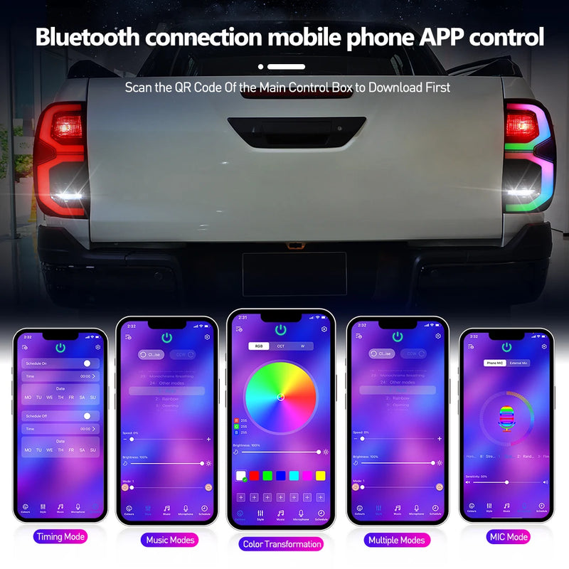 Feux Arrière LED RGB Toyota Hilux 2015-2024 Commandés par Application, Paire Gauche et Droite