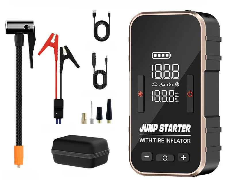 Booster de Batterie Voiture 600 A 10 000 mAh avec Compresseur 23 L/min