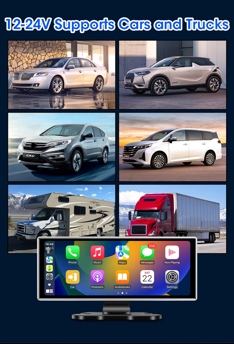 Dashcam 4K Écran CarPlay Sans Fil 11,26 ou 10,26 Pouces Double Caméra