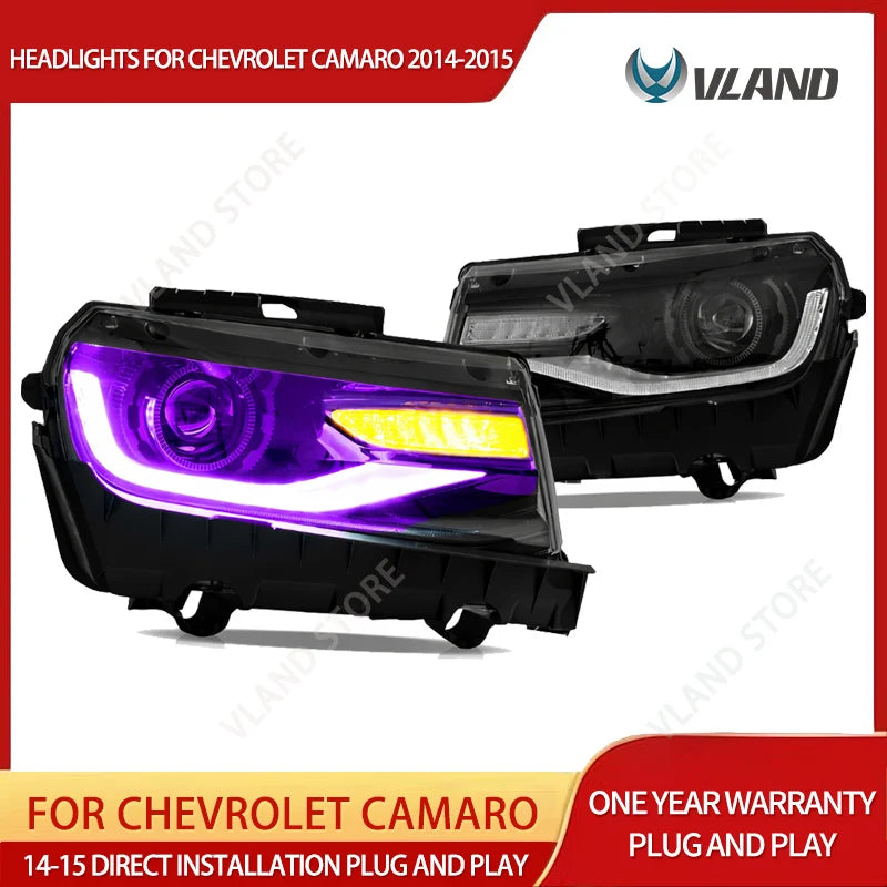 Phares LED RGB Chevrolet Camaro 2014-2015 Double Faisceau Feux de Jour Couleur Pilotables par Application