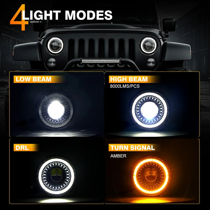 Phare Rond LED 7 Pouces Land Rover Defender Lada Niva Uaz Hunter 4x4 Anneau Halo Feu de Route Unité