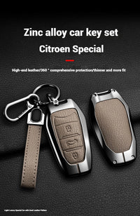 Étui de Protection Clé Peugeot Citroën Cuir et Alliage 207 307 308 407 607 807 C2 C3 C4 C5 C6 C8