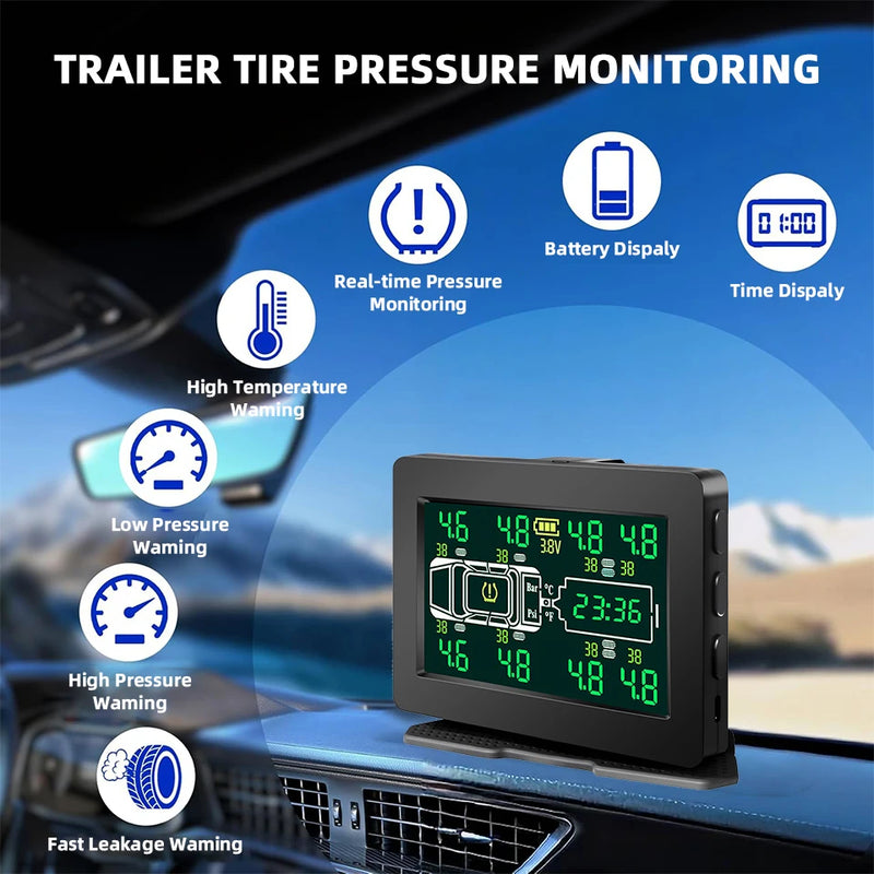 Capteur de Pression des Pneus Solaire TPMS 6 ou 8 Roues Écran LCD