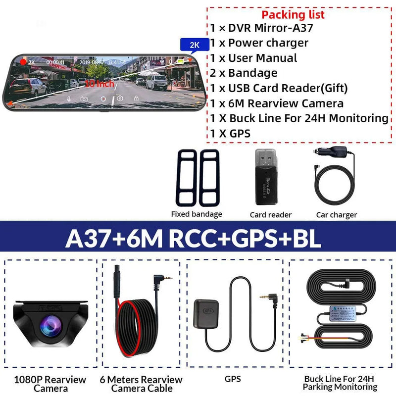 Dashcam Miroir E-ACE A37 2K Écran Tactile