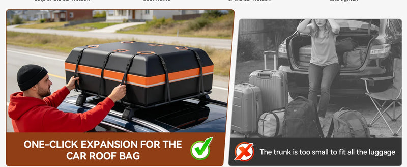 Sac de Toit Voiture 595 L Étanche 21 Pieds Cubes avec 6 Sangles et Fond Antidérapant