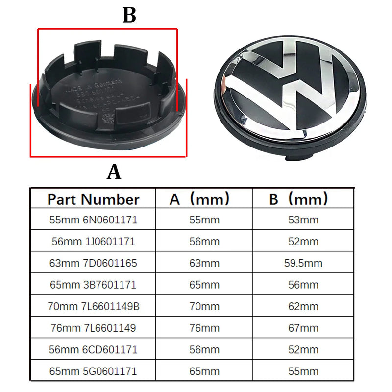 Cache-Moyeux Volkswagen VW Golf Polo Passat 55mm 76mm — vue d'ensemble
